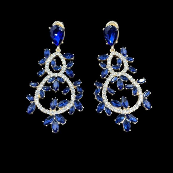 Borrowed & Blue Southern Living Royal Blue Gold Crystal Chandelier Gala Earrings - Picture 5 of 5